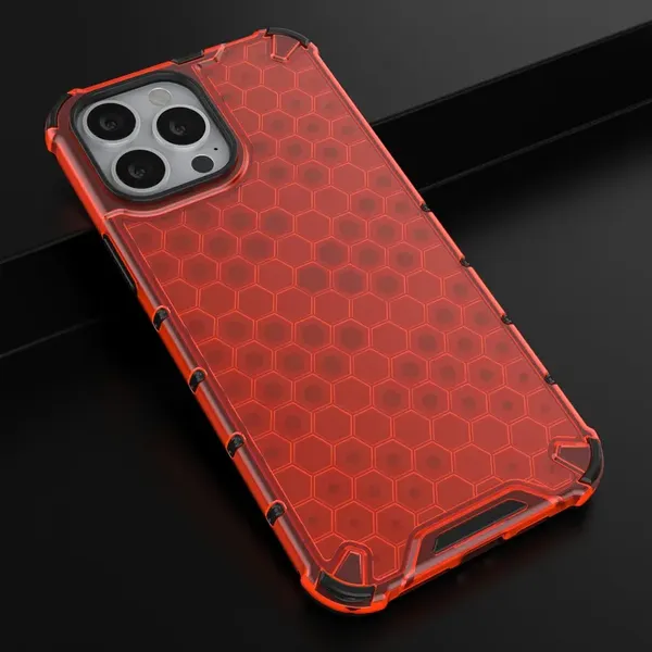Honeycomb etui pancerny pokrowiec z żelową ramką iPhone 13 Pro Max czerwony