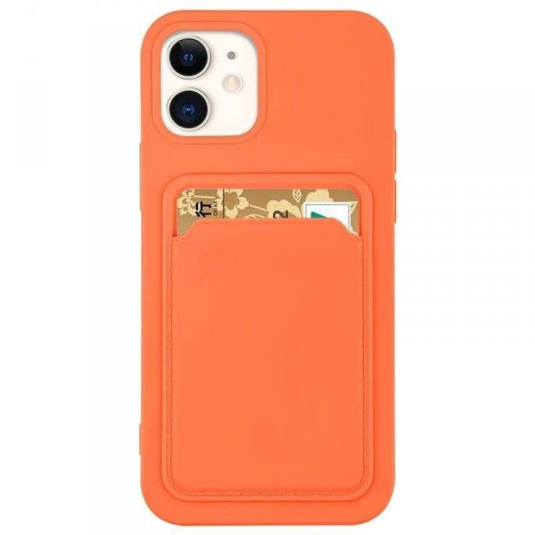 Card Case silikonowe etui portfel z kieszonką na kartę dokumenty do iPhone 13 mini pomarańczowy