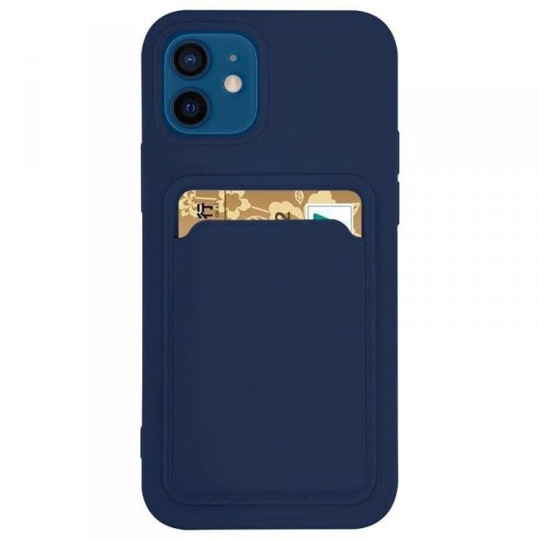 Card Case silikonowe etui portfel z kieszonką na kartę dokumenty do Samsung Galaxy S21 Ultra 5G granatowy