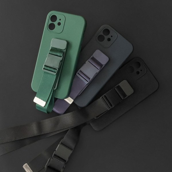 Rope case żelowe etui ze smyczą łańcuszkiem torebka smycz iPhone 11 Pro Max ciemnozielony