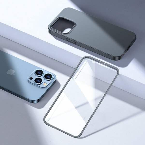 Joyroom 360 Full Case etui pokrowiec do iPhone 13 Pro Max obudowa na tył i przód + szkło hartowane szary (JR-BP928 tarnish)