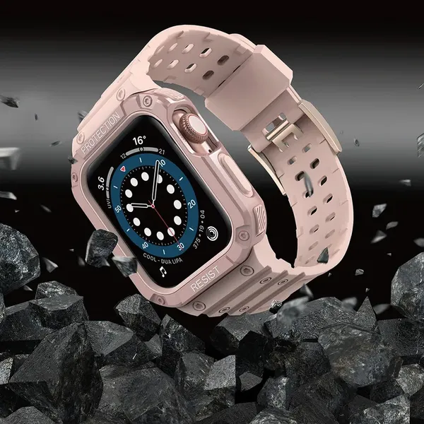 Pasek z etui ochronnym Protect Strap Band do Apple Watch 38 / 40 / 41 mm opaska obudowa pancerna - różowy