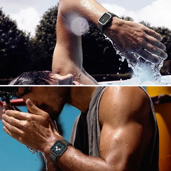 Pasek z etui ochronnym Protect Strap Band do Apple Watch 42 / 44 / 45 mm opaska obudowa pancerna - czarny, różowe złoto