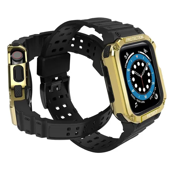 Protect Strap Band opaska z etui do Apple Watch 7 / 6 / 5 / 4 / 3 / 2 / SE (45 / 44 / 42mm) obudowa pancerny pokrowiec na zegare