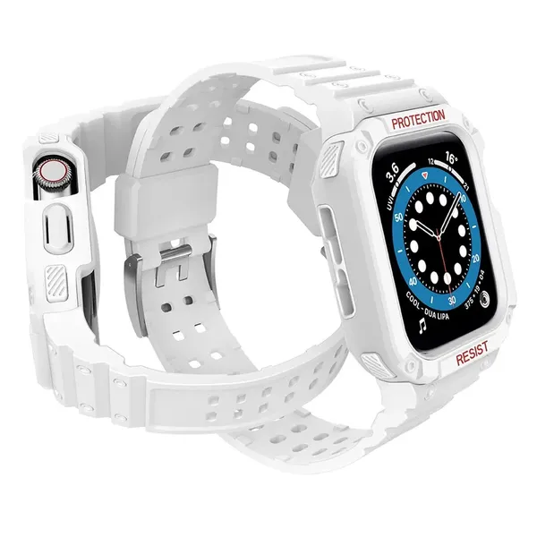 Pasek z etui ochronnym Protect Strap Band do Apple Watch 42 / 44 / 45 mm opaska obudowa pancerna - biały