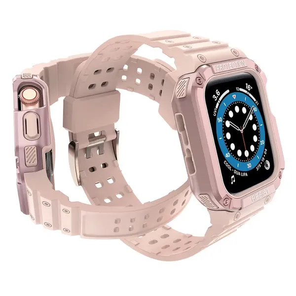 Pasek z etui ochronnym Protect Strap Band do Apple Watch 42 / 44 / 45 mm opaska obudowa pancerna - różowy