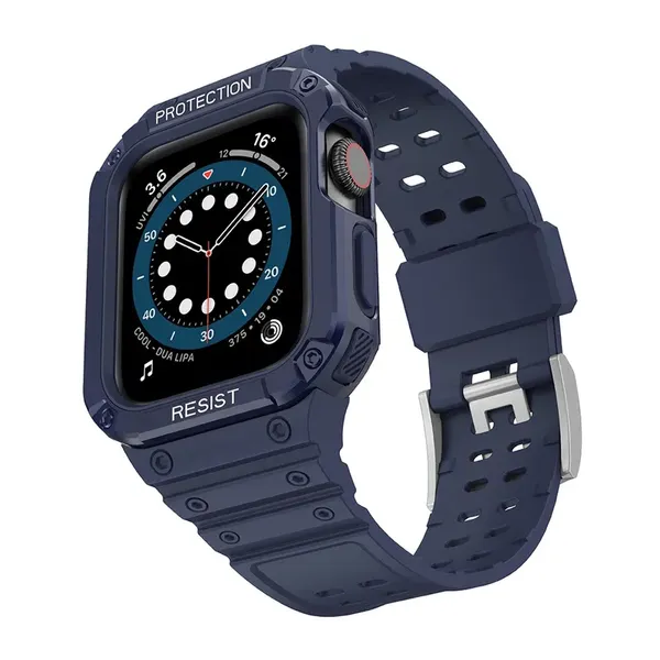 Pasek z etui ochronnym Protect Strap Band do Apple Watch 42 / 44 / 45 mm opaska obudowa pancerna - niebieski