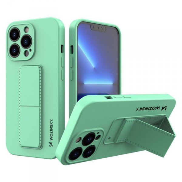 Wozinsky Kickstand Case silikonowe etui z podstawką iPhone 13 miętowe