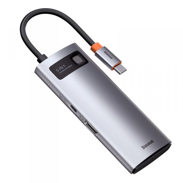 Baseus Metal Gleam Series multifunkcjonalny HUB USB 5w1 USB Typ C PD 100W HDMI szary (WKWG020013)