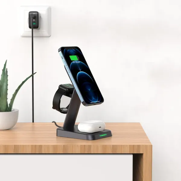Acefast bezprzewodowa ładowarka Qi 15W do iPhone (z MagSafe), Apple Watch i Apple AirPods stojak podstawka uchwyt magnetyczny cz