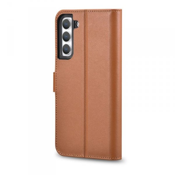 iCarer Haitang Leather Wallet Case skórzane etui do Samsung Galaxy S22+ (S22 Plus) portfel obudowa pokrowiec brązowy (AKSM05BN)