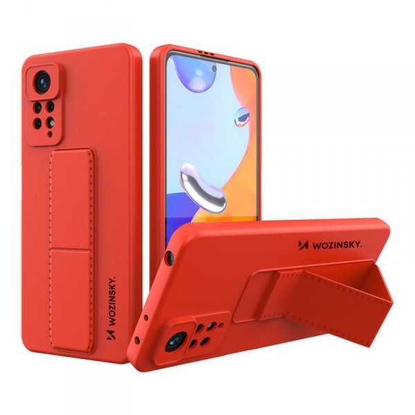 Wozinsky Kickstand Case silikonowe etui z podstawką etui Xiaomi Redmi Note 11 Pro czerwone