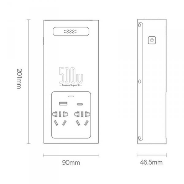 Baseus samochodowa przetwornica inwerter prądu 150W 12V / 500W  220V (wtyczka EU i CN) czarny (CGNB000101)