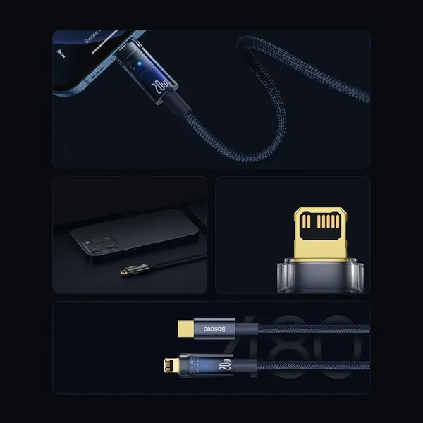 Kabel Baseus CATS000003 Lightning - USB-C 20W 480Mb/s 1m - niebieski