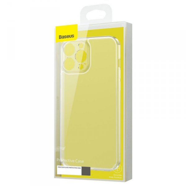 Baseus Frosted Glass Case etui pokrowiec do iPhone 13 Pro Max sztywna obudowa z żelową ramką przezroczysty (ARWS000802)