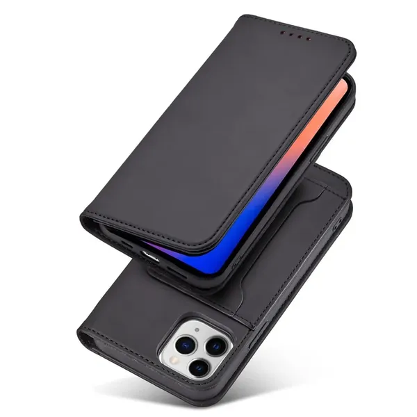 Magnet Card Case etui do iPhone 12 Pro Max pokrowiec portfel na karty kartę podstawka czarny