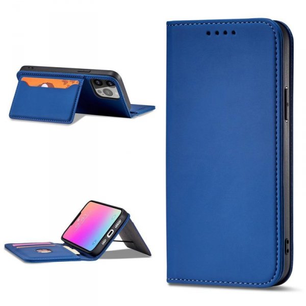 Magnet Card Case etui do iPhone 13 Pro pokrowiec portfel na karty kartę podstawka niebieski