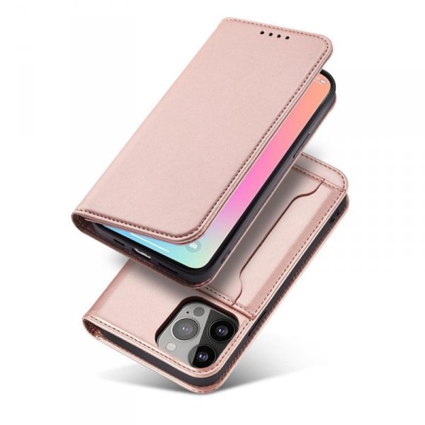 Magnet Card Case etui do iPhone 13 Pro Max pokrowiec portfel na karty kartę podstawka różowy