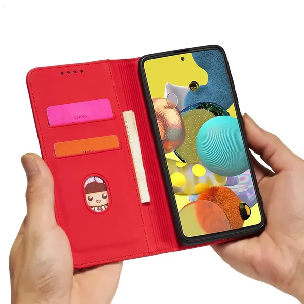 Magnet Card Case etui do Samsung Galaxy A12 5G pokrowiec portfel na karty kartę podstawka czerwony