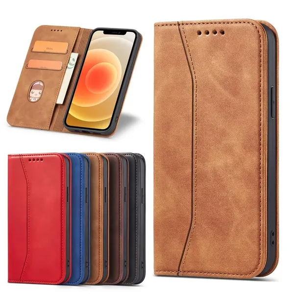 Magnet Fancy Case etui do iPhone 12 Pro Max pokrowiec portfel na karty kartę podstawka brązowy