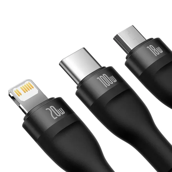 Baseus Flash Series II kabel USB Typ C  - USB Typ C / Lightning / micro USB 100 W 1,5 m czarny (CASS030201)