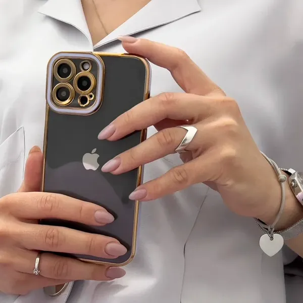 Fashion Case etui do Samsung Galaxy A12 5G żelowy pokrowiec ze złotą ramką fioletowy