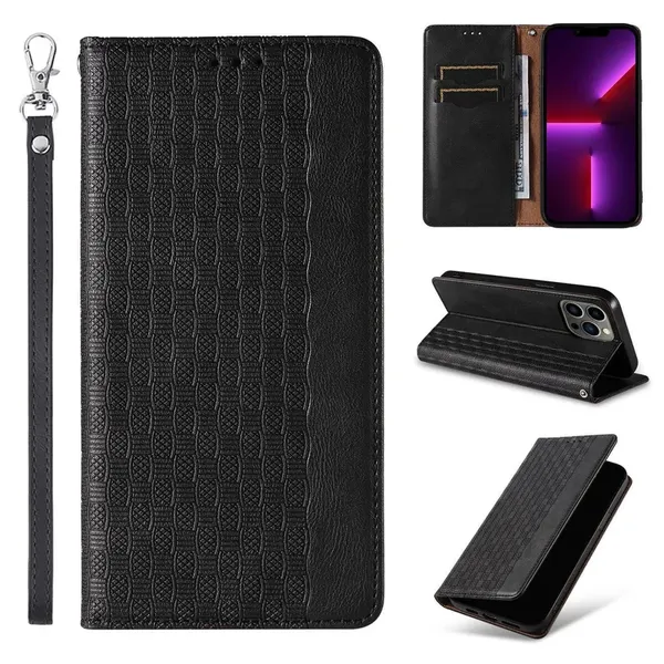 Magnet Strap Case etui iPhone 14 Plus pokrowiec z klapką portfel mini smycz podstawka czarne