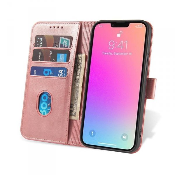 Magnet Case etui iPhone 14 Pro Max pokrowiec z klapką portfel podstawka różowe