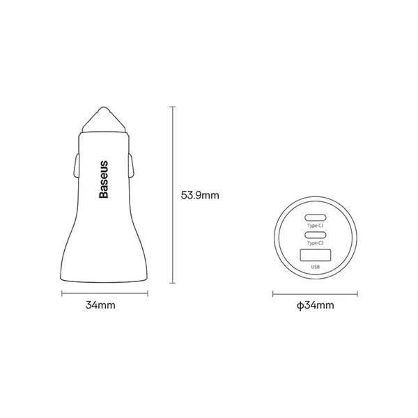 Baseus Golden Contactor Pro ładowarka samochodowa USB-A + 2x USB-C 65W ciemnoszary (CGJP010013)