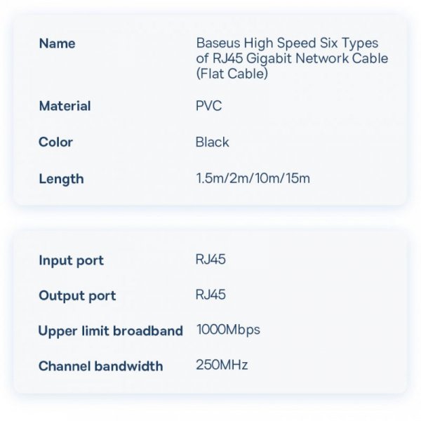 Baseus Speed Six kabel sieciowy płaski RJ45 1000Mbps 10m czarny (WKJS000201)