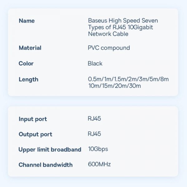 Baseus Speed Seven szybki kabel sieciowy RJ45 10Gbps 1m czarny (WKJS010101)