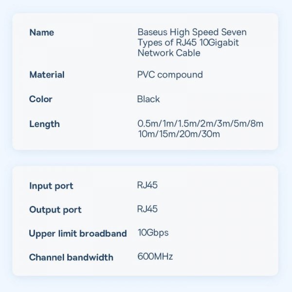 Baseus Speed Seven szybki kabel sieciowy RJ45 10Gbps 5m czarny (WKJS010501)