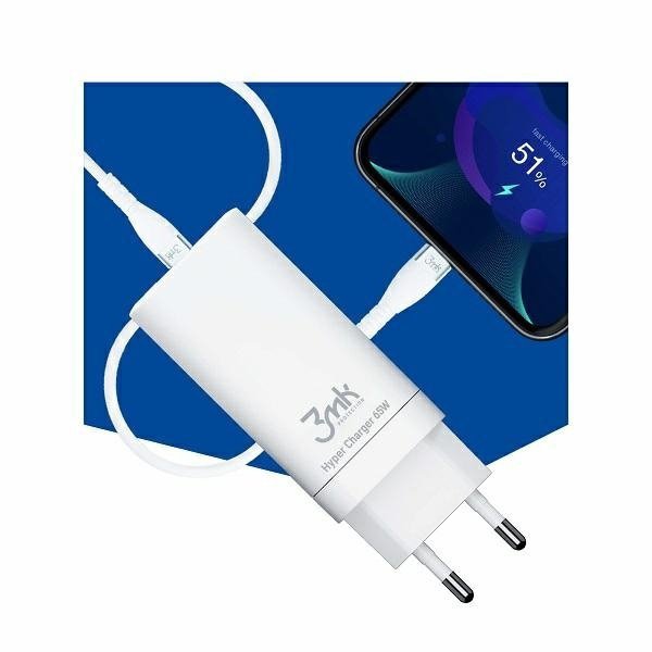 3MK HyperCharger 65W 2xUSB-C + 1xUSB-Aładowarka sieciowa GAN, PD+QC