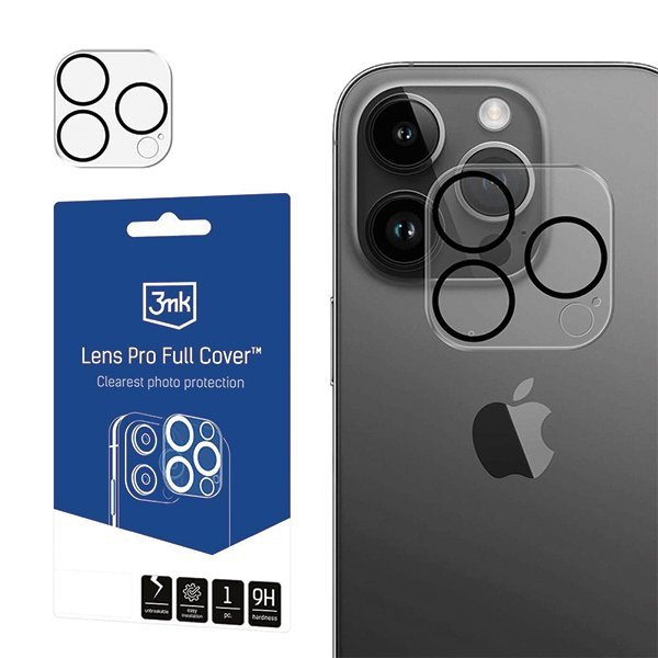 3MK Lens Pro Full Cover iPhone 14 Pro/14Pro Max Szkło Hartowane na obiektyw aparatu z ramką montażową 1szt