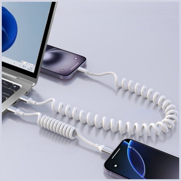 Kabel 4smarts spiralny USB-C do USB-C    100W biały