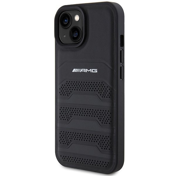 AMG AMHCP15SGSEBK iPhone 15 / 14 / 13 6.1&quot; czarny/black hardcase Leather Debossed Lines