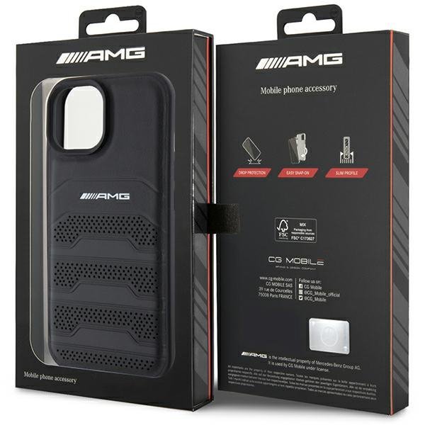 AMG AMHCP15MGSEBK iPhone 15 Plus / 14 Plus 6.7&quot; czarny/black hardcase Leather Debossed Lines