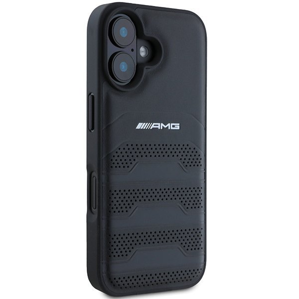 AMG AMHCP16SGSEBK iPhone 16  6.1&quot; czarny/black hardcase Leather Debossed Lines Black Logo