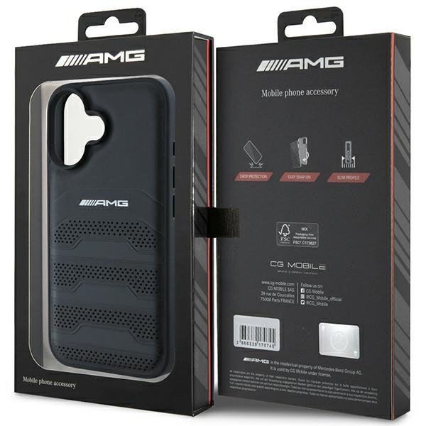 AMG AMHCP16SGSEBK iPhone 16  6.1&quot; czarny/black hardcase Leather Debossed Lines Black Logo