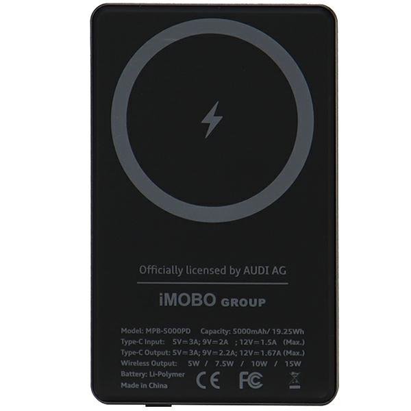 Audi Powerbank indukcyjny 15W 5000mAhszary/grey Big Logo MagSafe AU-MWPB5000-GT/D1-GY
