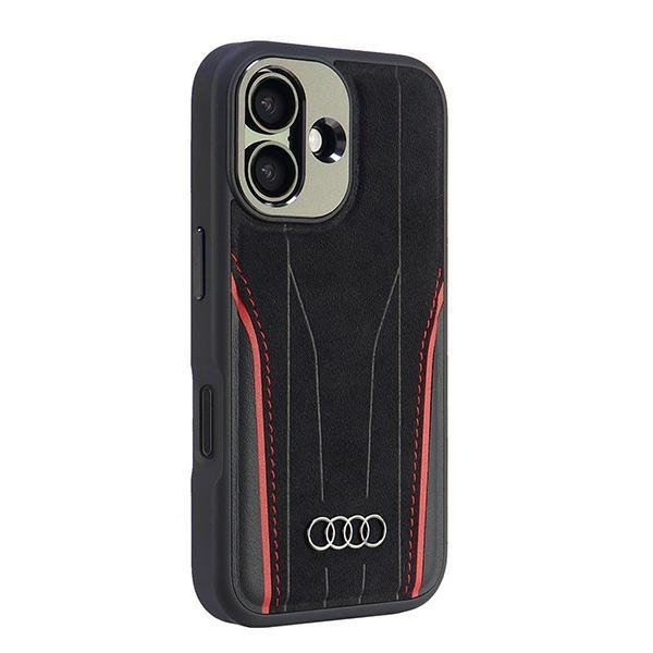 Audi Genuine Leather MagSafe iPhone 16 6.1&quot; czarno-czerwony hardcase AU-TPUPCMIP16-R8/D3-RD