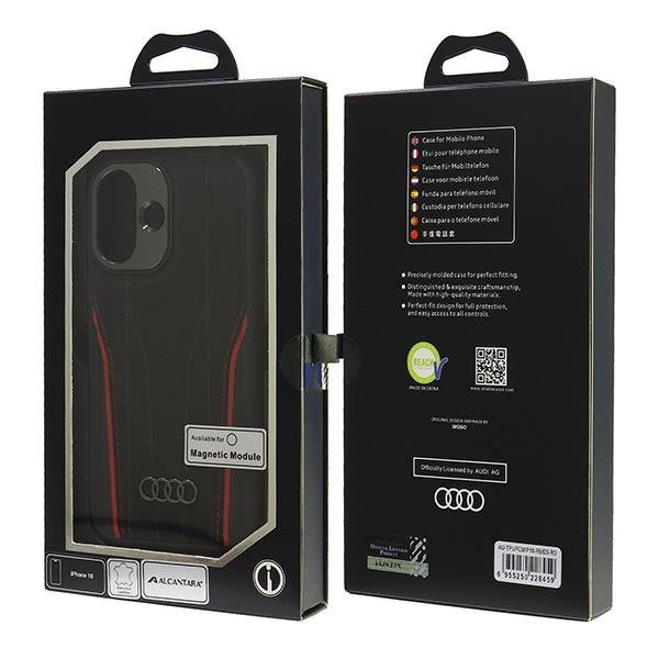 Audi Genuine Leather MagSafe iPhone 16 6.1&quot; czarno-czerwony hardcase AU-TPUPCMIP16-R8/D3-RD