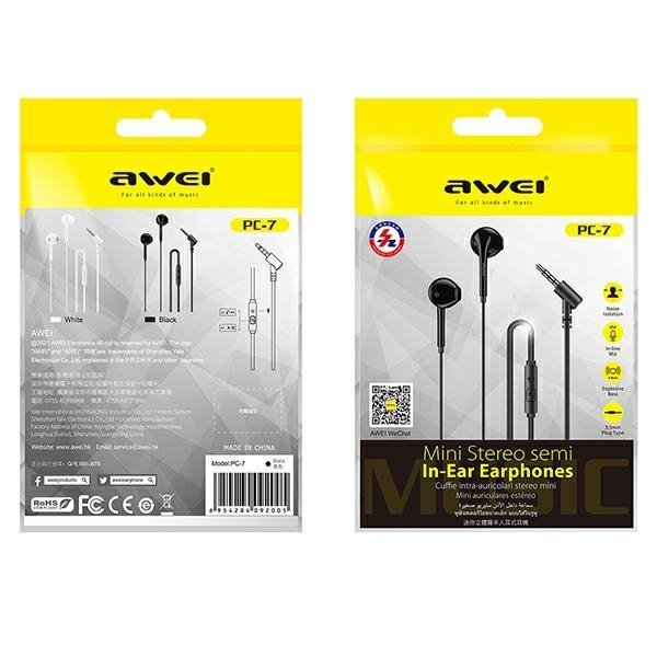 AWEI słuchawki stereo PC-7 3,5mm jackczarny/black