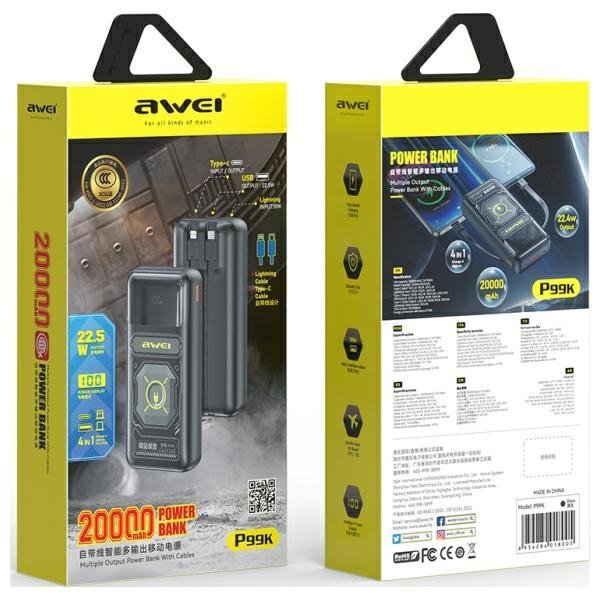 AWEI PowerBank P99K 20000mAh 22.5Wczarny/black