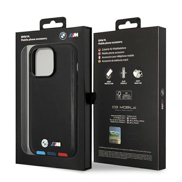 Etui BMW BMHMP14L22PTDK iPhone 14 Pro 6,1&quot; czarny/black Leather Stamp Tricolor Magsafe