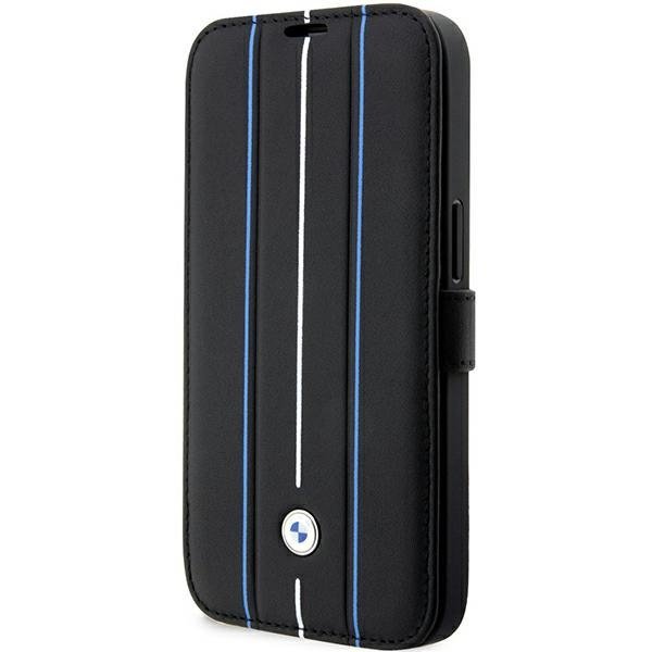 Etui BMW BMBKP14X22RVSK iPhone 14 Pro Max 6,7&quot; czarny/black bookcase Leather Stamp Blue Lines