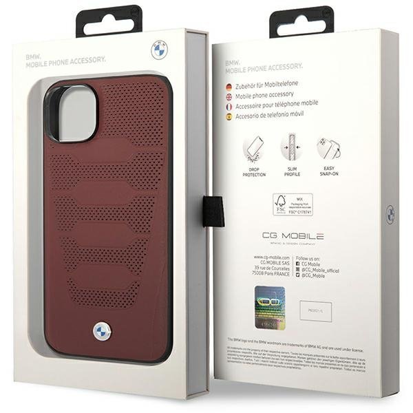 Etui BMW BMHCP14S22RPSR iPhone 14 / 15 / 13 6.1&quot; burgundowy/burgundy Leather Seats Pattern