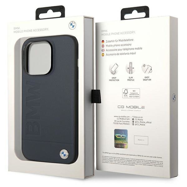 Etui BMW BMHMP14XSLLNA iPhone 14 Pro Max 6,7&quot; granatowy/navy hardcase Leather Hot Stamp MagSafe
