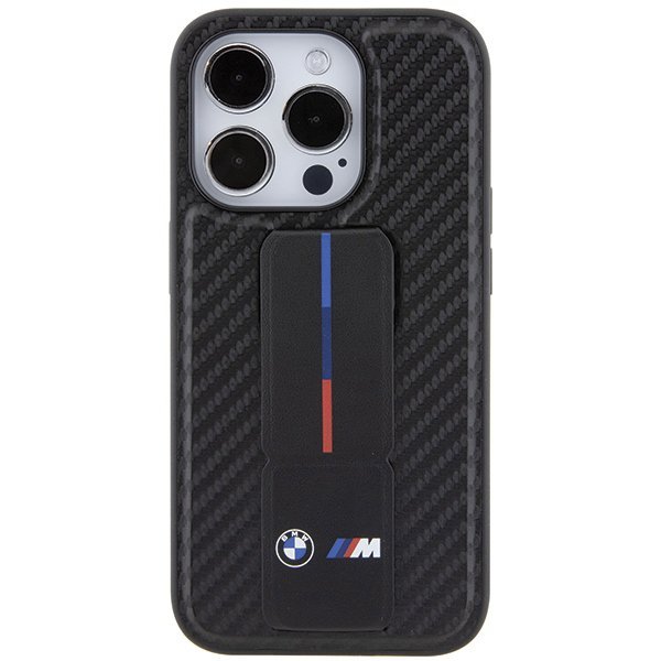 BMW BMHCP15LGSPCCK iPhone 15 Pro 6.1&quot; czarny/black hardcase Grip Stand Smooth & Carbon