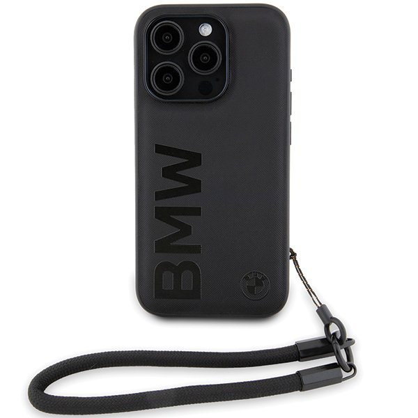BMW BMHCP15L23RMRLK iPhone 15 Pro 6.1&quot; czarny/black hardcase Signature Leather Wordmark Cord